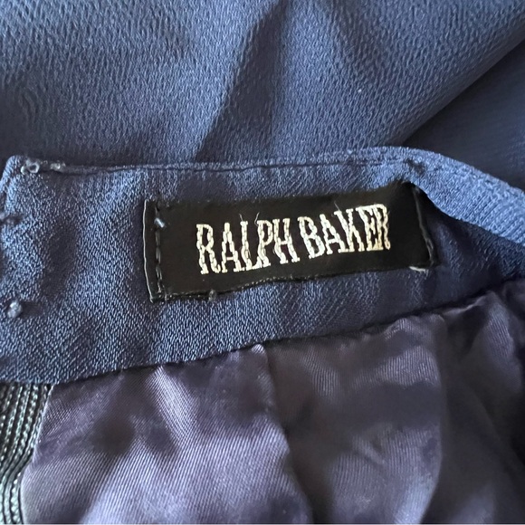 Vintage Ralph Baker Dress Navy Blue Pleated Skirt Chiffon Midi Dres Midi Size 6 - Picture 13 of 16